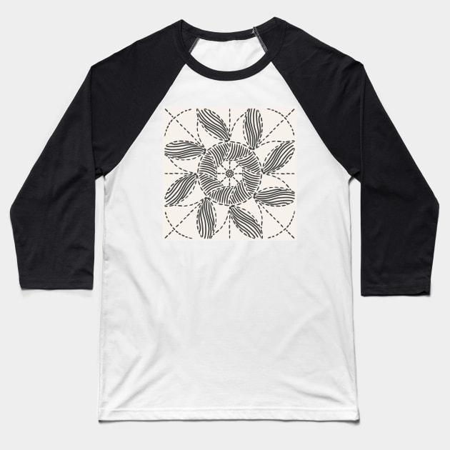 Boho charcoal and off-white circle artwork. Original hand-drawn boho sun pattern. Calm black and white trendy pattern in minimalistic style. Baseball T-Shirt by ChrisiMM